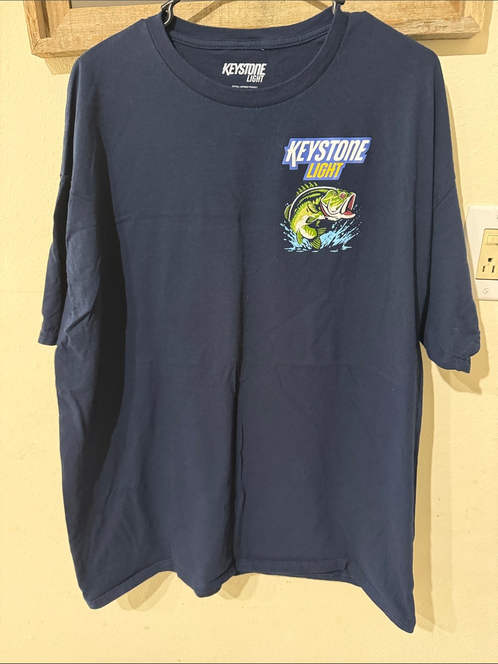 Keystone Light Navy Short Sleeve Bass Fishing Graphic Tee 100% Cotton